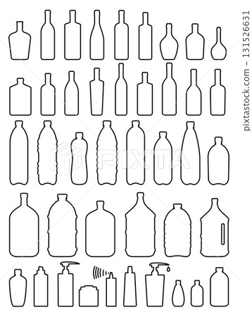 Line set of glass, plastic and cosmetic wine beer bottle Line set of glass, plastic and cosmetic wine beer bottle 131526631
