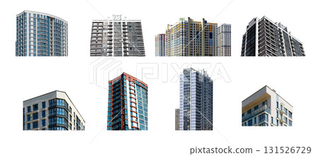 Contemporary apartment building with balconies and glass windows. Tall high rise residential tower Contemporary apartment building with balconies and glass windows. Tall high rise residential tower 131526729