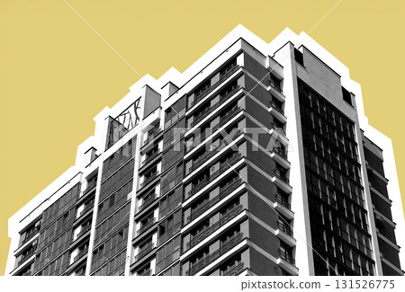high rise building with balconies and modern design in metropolitan neighborhood. Contemporary multi high rise building with balconies and modern design in metropolitan neighborhood. Contemporary multi 131526775