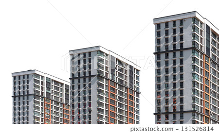 Modern high rise residential complex with balconies and windows in developing urban neighborhood. Modern high rise residential complex with balconies and windows in developing urban neighborhood. 131526814