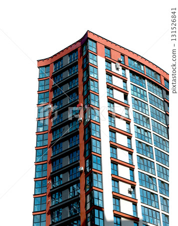 Modern multistorey condominium with glass facade, balconies and contemporary design in sunny urban Modern multistorey condominium with glass facade, balconies and contemporary design in sunny urban 131526841