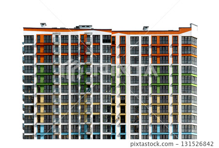 Modern multistorey residential building with balconies and concrete facade in developing Modern multistorey residential building with balconies and concrete facade in developing 131526842