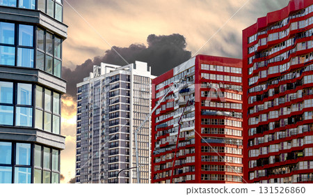 Multi family residential building in modern metropolis. High rise apartment block with balconies, Multi family residential building in modern metropolis. High rise apartment block with balconies, 131526860