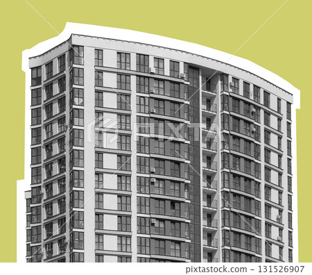 Tall modern condominium building in developing metropolitan district. Contemporary facade with Tall modern condominium building in developing metropolitan district. Contemporary facade with 131526907