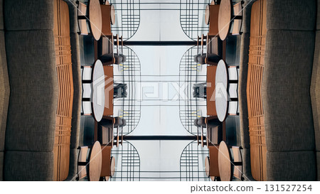 futuristic technology background with digital mirrored and symmetry patterns and cyber glow, innovative tech backdrop with tunnel and warp virtual network design and electronic light 131527254