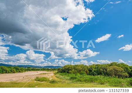 京都府八幡市上津屋橋上游木津川乾涸的河床 131527339