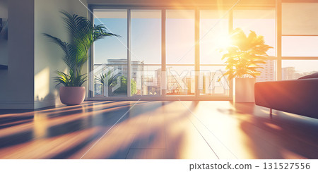 Sunlit Modern Apartment Interior City View 131527556