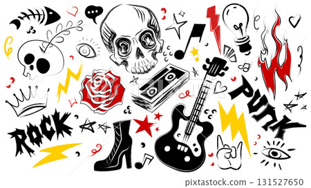 Edgy punk rock doodle collection 131527650
