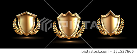Golden shield with ribbons and laurel wreaths 131527666