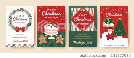 New Year's and Christmas card design templates: cute hand-drawn illustrations: also suitable as backgrounds and poster frames 131527683