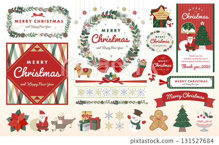 自然時尚的聖誕框架:手繪裝飾和背景:葉花環、緞帶、聖誕老人 自然時尚的聖誕框架:手繪裝飾和背景:葉花環、緞帶、聖誕老人 131527684