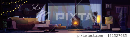 Warm cabin living room interior Warm cabin living room interior 131527685