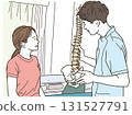 Illustration of a male chiropractor explaining to a patient using the spine 131527791
