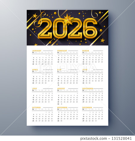 2026 Printable Calendar Design Template with Number Symbol and Whole Annual Monthly Typography on White Background for New Year. Schedule Planner Illustration for Wall Poster, Card Calendar 2026 Printable Calendar Design Template with Number Symbol and Whole Annual Monthly Typography on White Background for New Year. Schedule Planner Illustration for Wall Poster, Card Calendar 131528041