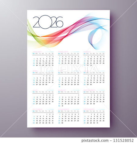 2026 Printable Calendar Design Template with Number Symbol and Whole Annual Monthly Typography on White Background for New Year. Schedule Planner Illustration for Wall Poster, Card Calendar 2026 Printable Calendar Design Template with Number Symbol and Whole Annual Monthly Typography on White Background for New Year. Schedule Planner Illustration for Wall Poster, Card Calendar 131528052