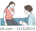 A woman consulting a healthcare professional about shoulder and neck pain 131528513