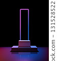 neon podium futuristic technology showcase with glowing magenta blue lights in dark interior showroom for product display and creative mockup presentation 131528522
