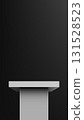 abstract minimalist white podium display stand on black background with clean sharp edges studio product showcase modern luxury presentation template for branding and advertising 131528523