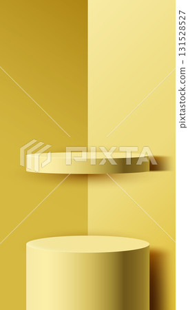 minimal abstract 3d podium stage in yellow background for modern product display mockup luxury showcase clean design presentation studio template branding marketing and advertising 131528527