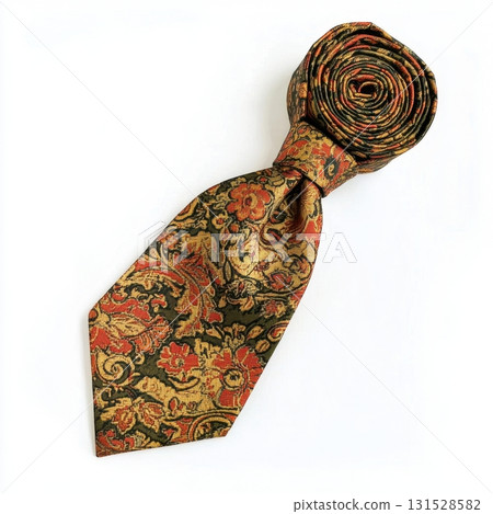 Elegant Mens Gold Orange Red Floral Pattern Necktie Silk Tie dark retro style groom event party 131528582