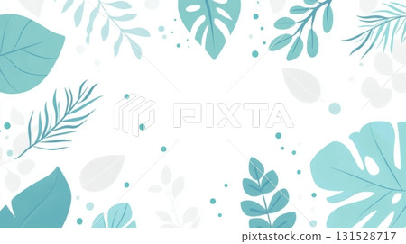 Elegant Teal Tropical Leaves Botanical Frame Design White Background art soft aqua blue card plant 131528717