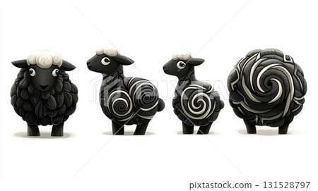Stylish Black Sheep Swirl Design Cute Animals Digital Art Illustration wool lamb farm icon white 131528797