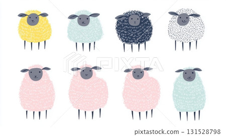 Adorable Pastel Sheep Illustration Collection Cute Fluffy Farm Animals Design kid art pink blue lamb 131528798
