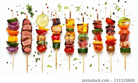 Delicious Grilled Vegetable and Beef Skewers Recipe Summer BBQ Food Eat Meat Lime Herb Meal Tasty 131528800