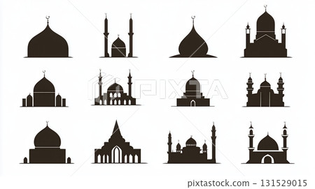 Mosque Icons Set Black Silhouettes Islamic Architecture Design Elements art dome faith shape image 131529015