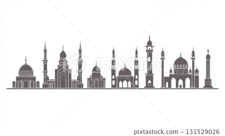 Mosque Architecture Skyline Islamic Buildings Design Vector Illustration art city dome icon gray 131529026