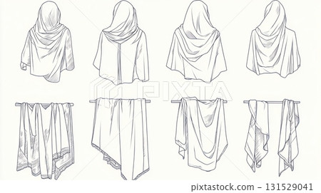 Elegant Draped Fabric Sketches Fashion Design Illustrations art line fold soft style white image 131529041