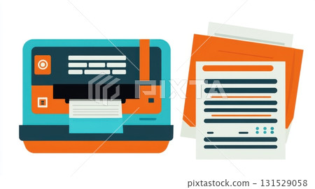 Modern Flat Design Printer Document Vector Illustration work icon blue teal file data page paper Modern Flat Design Printer Document Vector Illustration work icon blue teal file data page paper 131529058