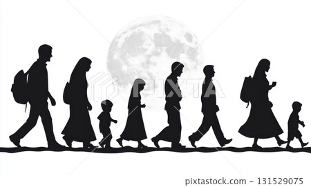 Silhouette Family Walking Night Moonlit Path Journey art way kids dark hope life road group black Silhouette Family Walking Night Moonlit Path Journey art way kids dark hope life road group black 131529075