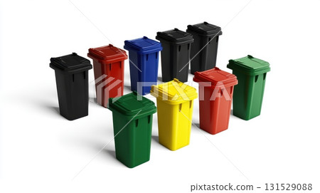 Colorful Recycling Bins Waste Disposal Containers Set Plastic red blue city trash green black clean 131529088