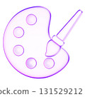3D glassmorphism paint palette icon with brush. Glossy minimal symbol of art, drawing, painting, and creativity. Transparent purple gradient design 131529212