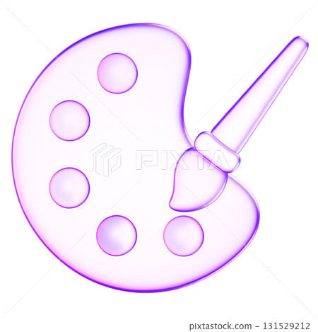 3D glassmorphism paint palette icon with brush. Glossy minimal symbol of art, drawing, painting, and creativity. Transparent purple gradient design 131529212