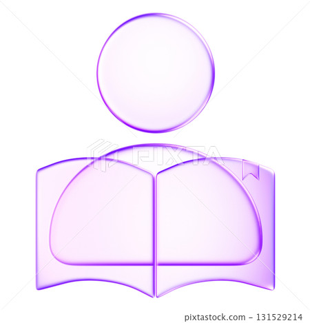 3D glassmorphism user with book icon. Minimal glossy purple symbol representing student, reading, knowledge, and education. Suitable for digital learning, online school 3D glassmorphism user with book icon. Minimal glossy purple symbol representing student, reading, knowledge, and education. Suitable for digital learning, online school 131529214