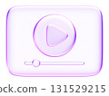 3D glassmorphism video player icon with play button. Minimal glossy purple symbol representing media, movie, online content, and streaming. Perfect for digital apps, social media 131529215