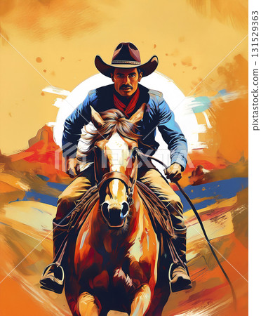 美國狂野西部風景與騎馬的牛仔 131529363