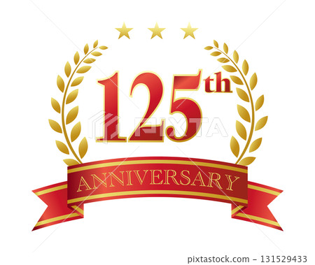 125th anniversary icon. Red ribbon and decorative frame. 125th anniversary icon. Red ribbon and decorative frame. 131529433