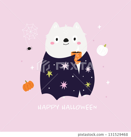 Cute Halloween Bat Character Drinking Hot Cocoa. 131529468