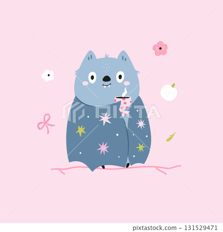 Cute Halloween Bat Character Drinking Hot Cocoa. Cute Halloween Bat Character Drinking Hot Cocoa. 131529471