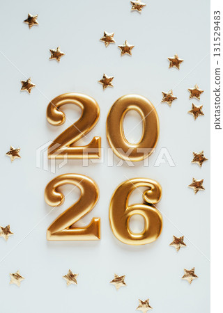 Happy New Year 2026. Golden numbers on a white background 131529483