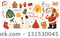 Christmas big set of elements with cookies, Santa, presents, sweater, snowman, candy. Stickers set.  131530045