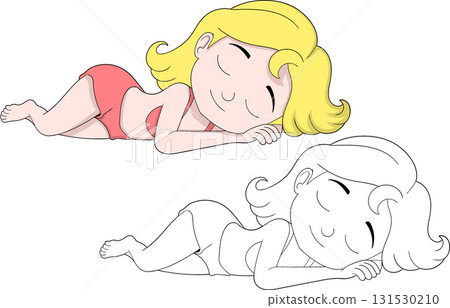 Cute Cartoon Girl Sleeping Illustration 131530210