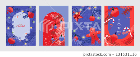 Minimal Christmas Greeting Card Collection with Geometric Holiday Illustrations 131531116