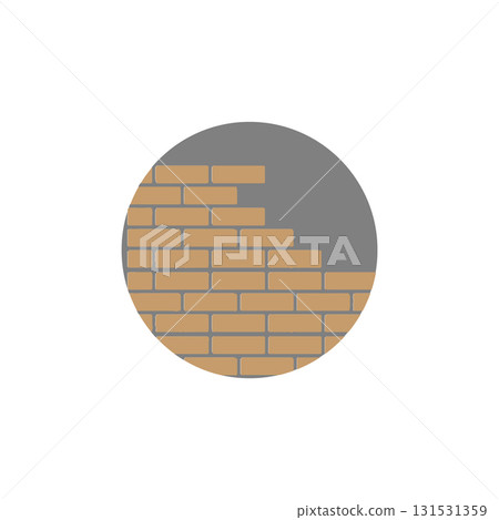 Vector art of a cartoonstyle brick wall with grass and a bright blue sky with clouds, Vector art of a cartoonstyle brick wall with grass and a bright blue sky with clouds, 131531359