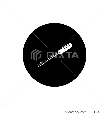 Screwdriver icon vector on black circle. White background 131531369
