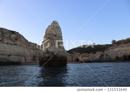 Sunlit Coastal Cliff in Algarve, Portugal Sunlit Coastal Cliff in Algarve, Portugal 131531640