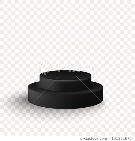 Elegant two-tiered 3D podium in a deep black color on a transparent background for a product showcase. Eps 10 131531673
